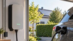 Wallbox in der Garage mit angeschlossenem Elektroauto